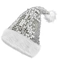 "CHAPEAU PERE NOEL PELUCHE ET SEQUINS ARGENT"