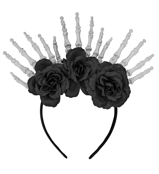 [12012] "CHAPEAU MAINS SQUELETTE ET ROSES NOIRES"
