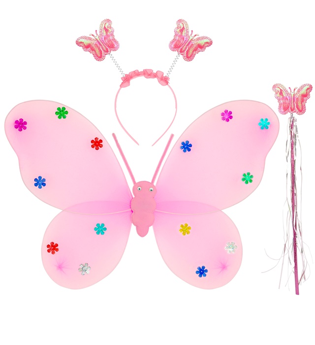 [12115] "SET PAPILLON ROSE" (ailes, chapeau, baguette magique)