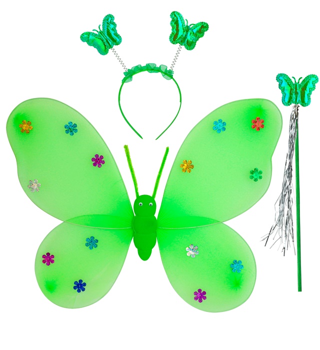 [12116] "SET PAPILLON VERT" (ailes, chapeau, baguette magique)