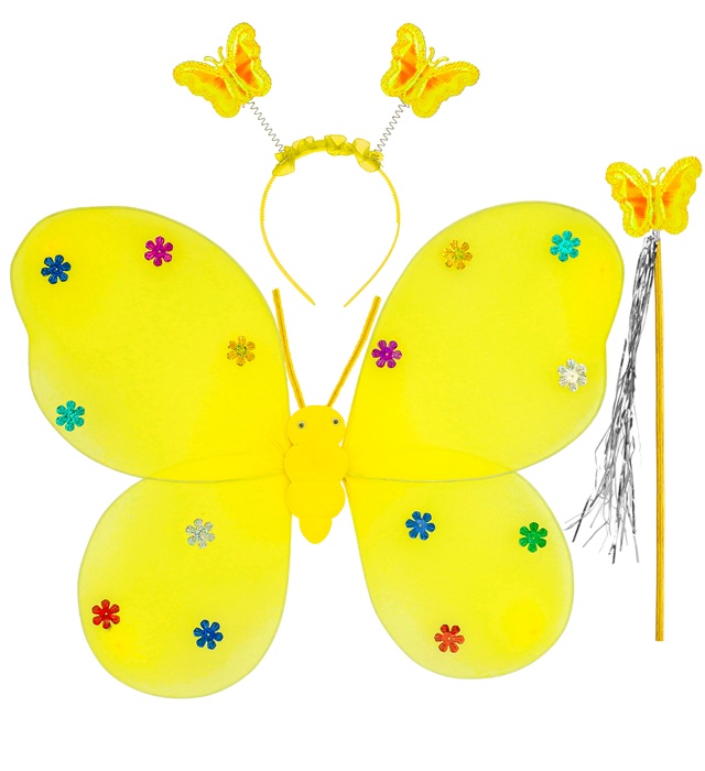 [12118] "SET PAPILLON JAUNE" (ailes, chapeau, baguette magique)