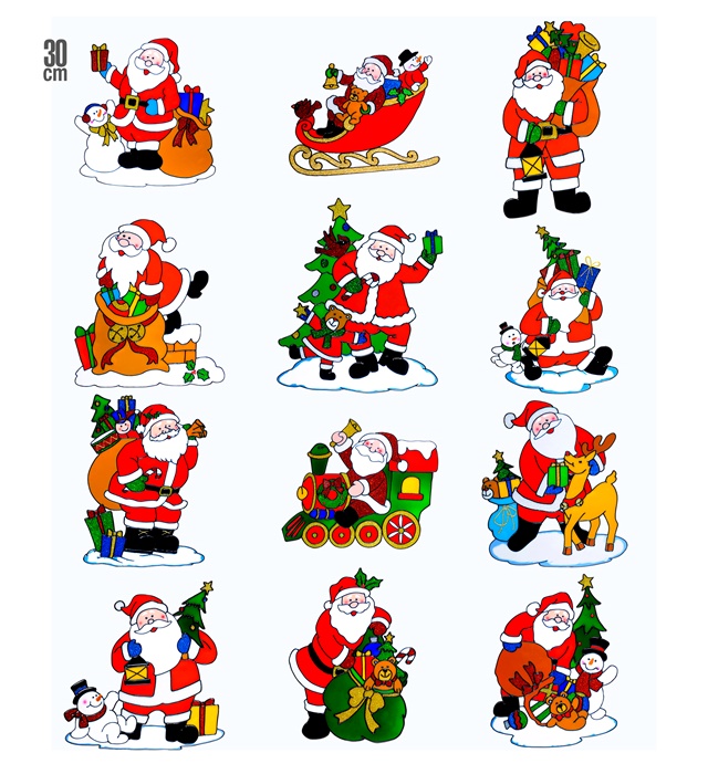 "VITROPHANIE DE NOEL PERE NOEL" 12styles - 30 cm