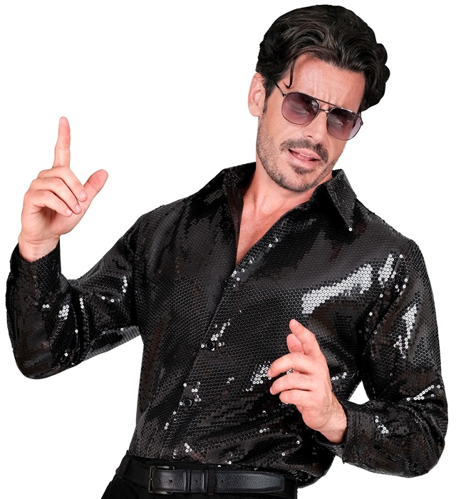 [12239] "CHEMISE PARTY FASHION" (chemise à paillettes noire) (XXL)