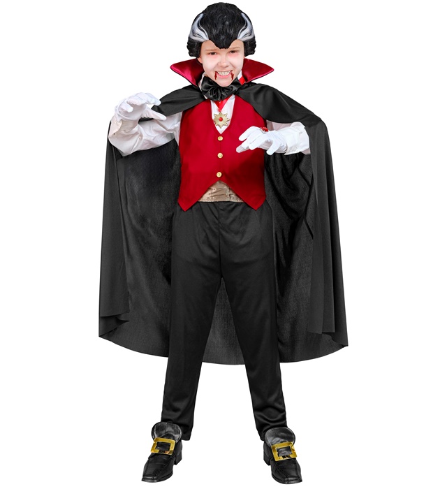 "VAMPIRE" (gilet, ceinture, noeud papillon, collier avec médaillon, gants, cape)