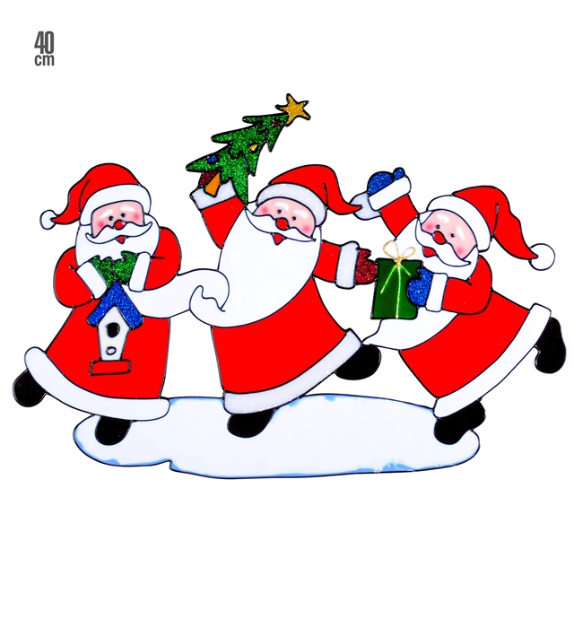 "VITROPHANIE TRIO DE PERES NOEL HORIZONTAL" 40 cm