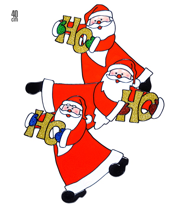 "VITROPHANIE TRIO DE PERES NOEL VERTICAL" 40 cm