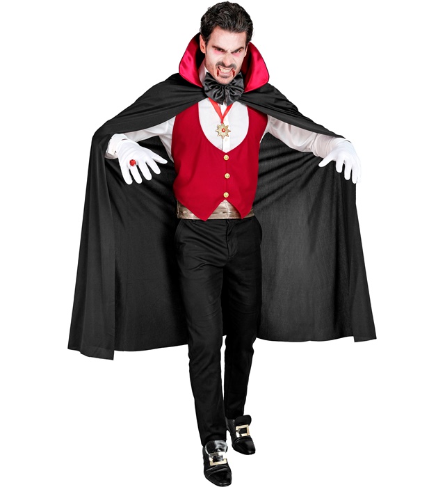 "VAMPIRE" (gilet, ceinture, noeud papillon, collier avec médaillon, gants, cape)