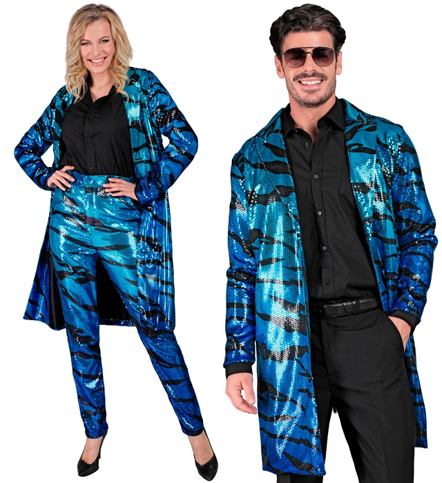 [12393] "MANTEAU PARTY FASHION" (manteau à paillettes vagues bleues) (XXL)