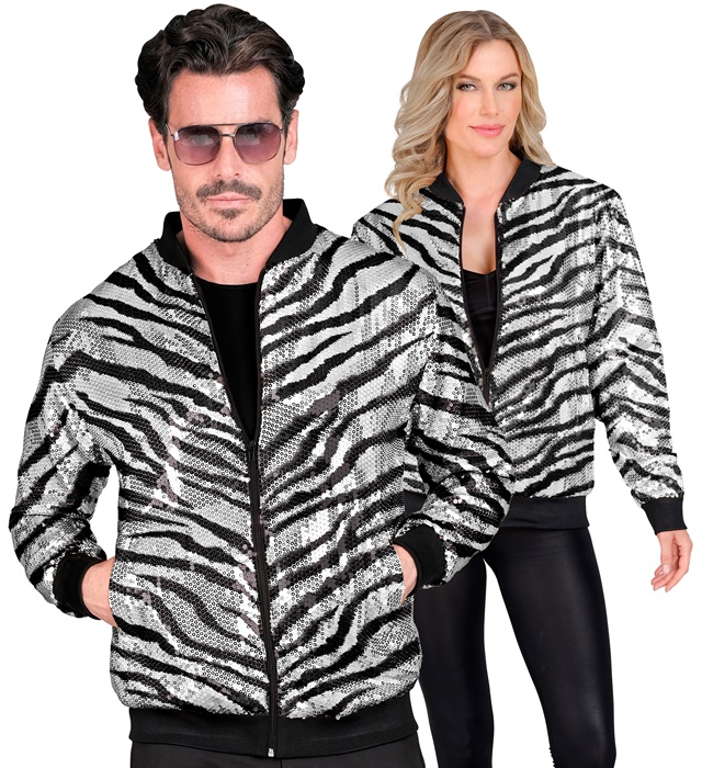 [12376] "BOMBER PARTY FASHION" (bomber à paillettes animalier zèbre) (XXL)