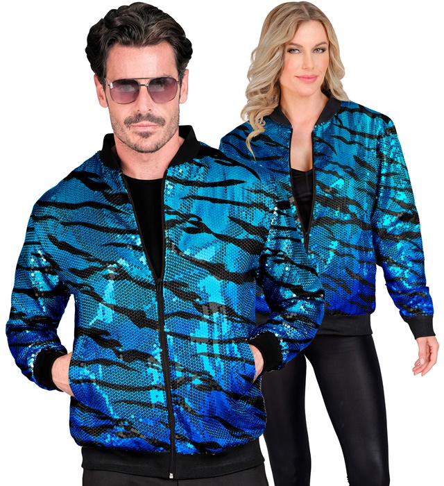 [12396] "BOMBER PARTY FASHION" (bomber à paillettes vagues bleues) (XXL)