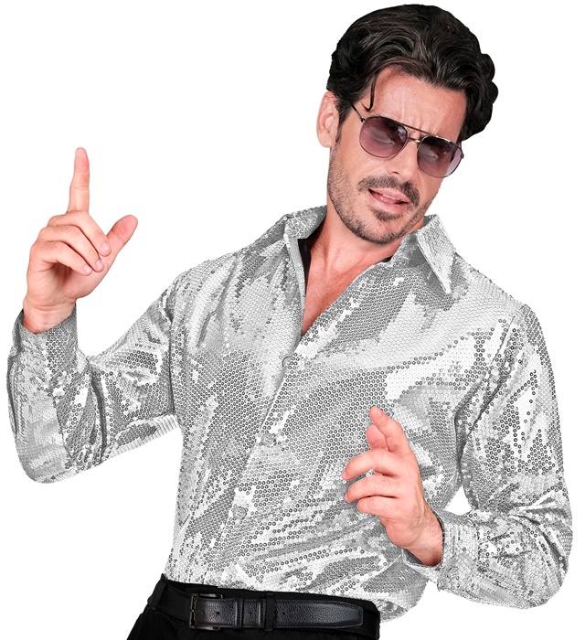 [12369] "CHEMISE PARTY FASHION" (chemise à paillettes argent) (XXL)