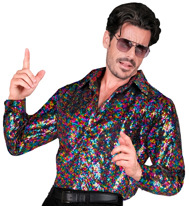[12379] "CHEMISE PARTY FASHION" (chemise à paillettes multicouleur) (XXL)