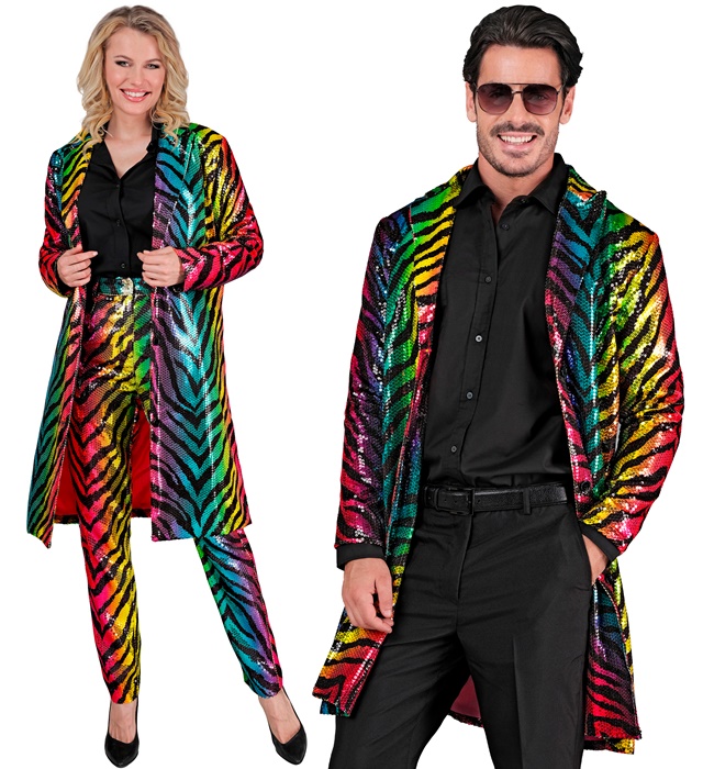 [12403] "MANTEAU PARTY FASHION" (manteau à paillettes animalier tigre arc-en-ciel) (XXL)