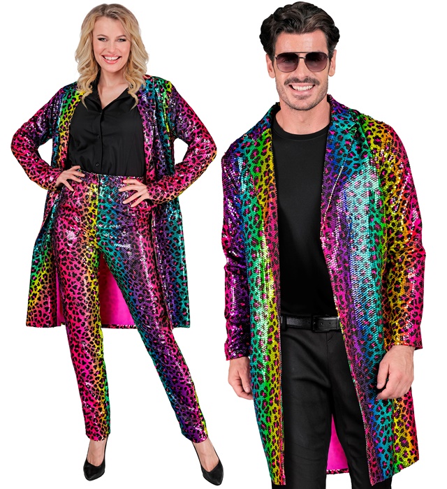 [12413] "MANTEAU PARTY FASHION" (manteau à paillettes animalier léopard arc-en-ciel) (XXL)