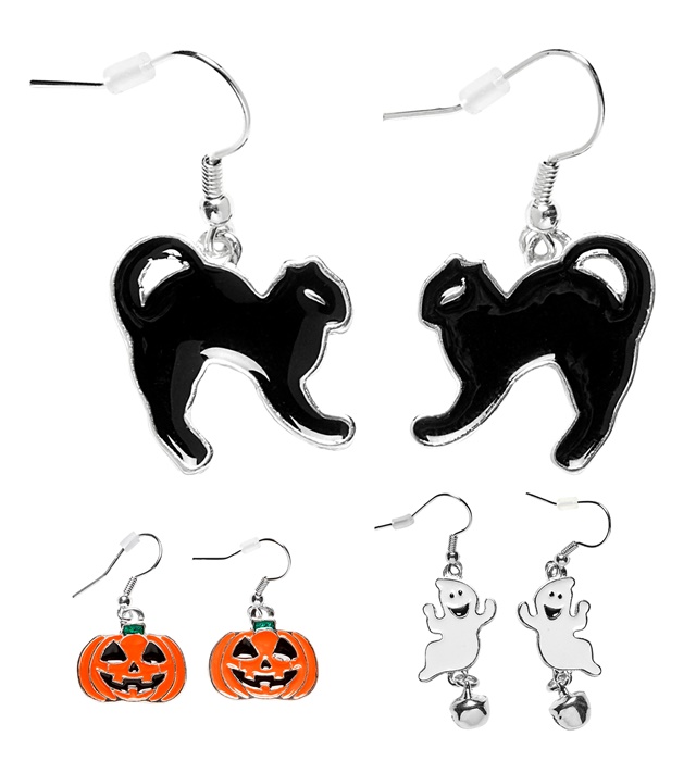 Paires de "BOUCLES D'OREILLES HALLOWEEN " taille enfant - 3 styles ass.