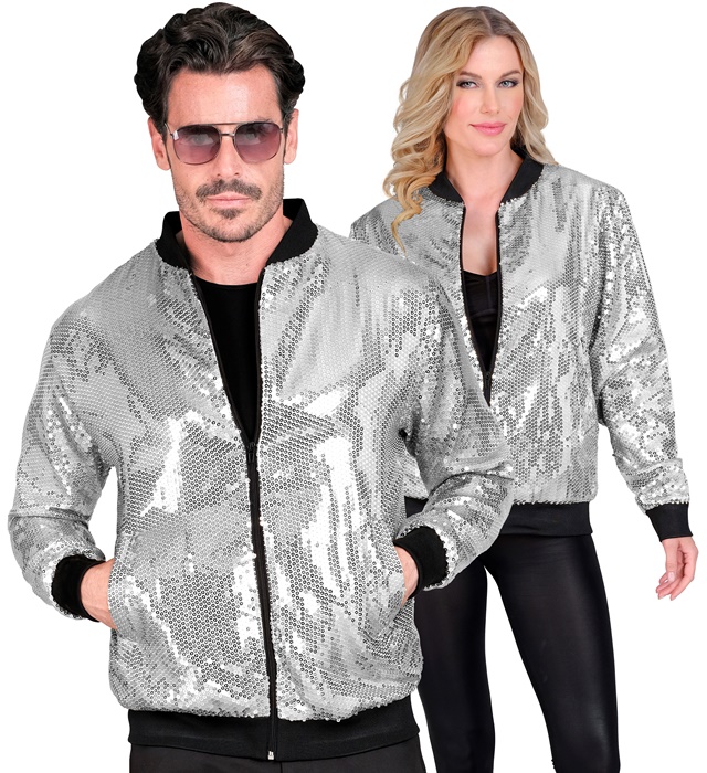 [12496] "BOMBER PARTY FASHION" (bomber à paillettes argent) (XXL)