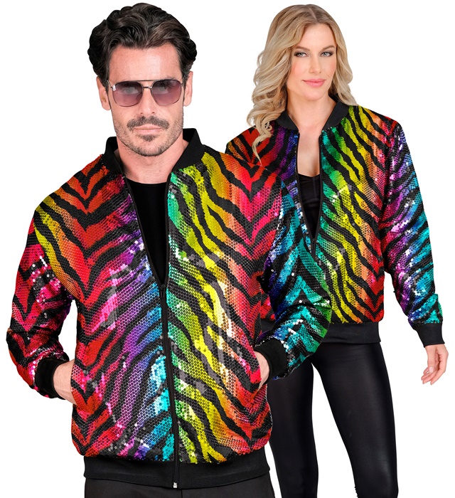 [12406] "BOMBER PARTY FASHION" (bomber à paillettes animalier arc-en-ciel) (XXL)