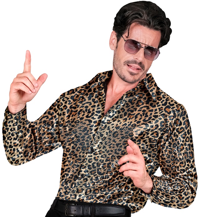 [12439] "CHEMISE PARTY FASHION" (chemise à paillettes animalier léopard) (XXL)