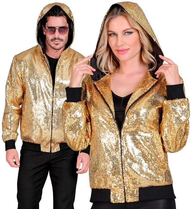 "BOMBER AVEC CAPUCHE PARTY FASHION" (bomber avec capuche à paillettes or"