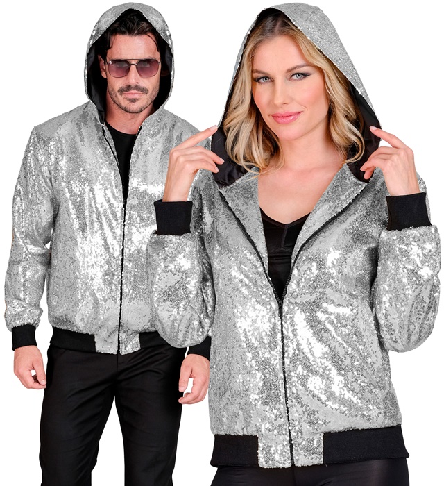 "BOMBER AVEC CAPUCHE PARTY FASHION" (bomber avec capuche à paillettes argent"