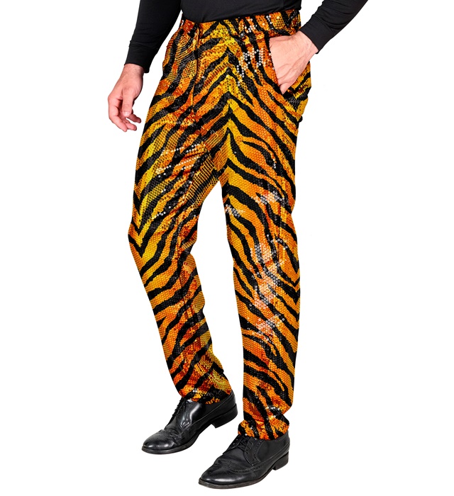 "PANTALON PARTY FASHION" (pantalon à paillettes animalier tigre)