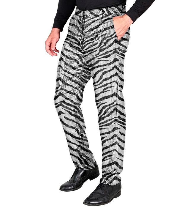 "PANTALON PARTY FASHION" (pantalon à paillettes animalier zèbre)