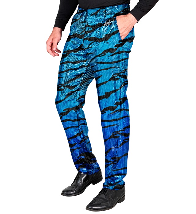 [12651] "PANTALON PARTY FASHION" (pantalon à paillettes vagues bleues) (S)