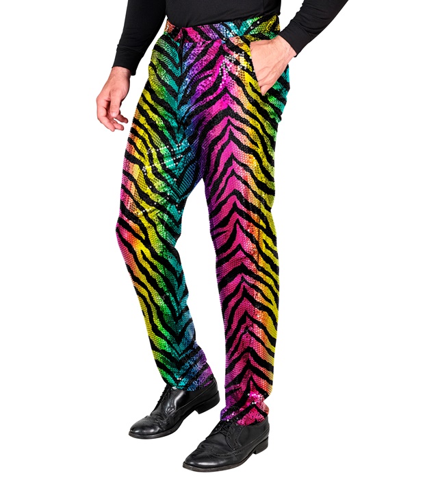 [12661] "PANTALON PARTY FASHION" (pantalon à paillettes animalier tigre arc-en-ciel) (S)