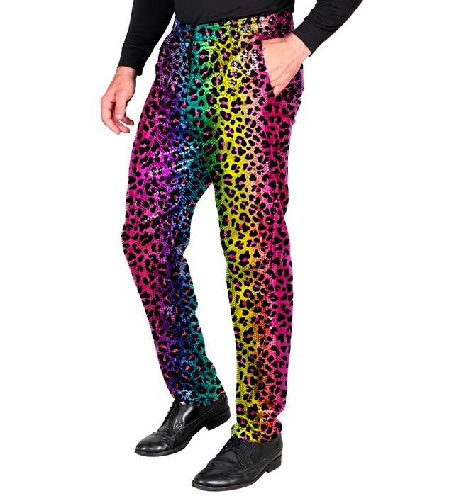 [12671] "PANTALON PARTY FASHION" (pantalon à paillettes animalier léopard arc-en-ciel) (S)
