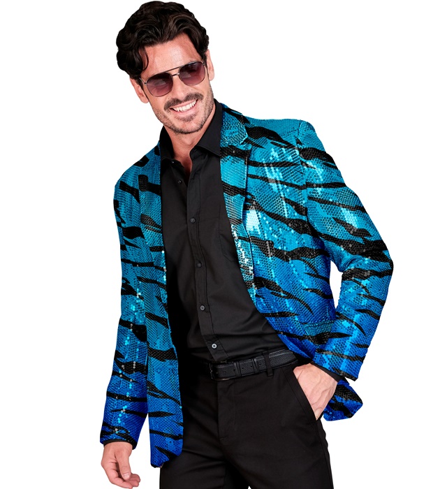 [12841] "VESTE PARTY FASHION" (veste à paillettes vagues bleues) (S)