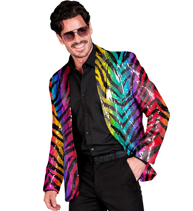 "VESTE PARTY FASHION" (veste à paillettes animalier tigre arc-en-ciel"