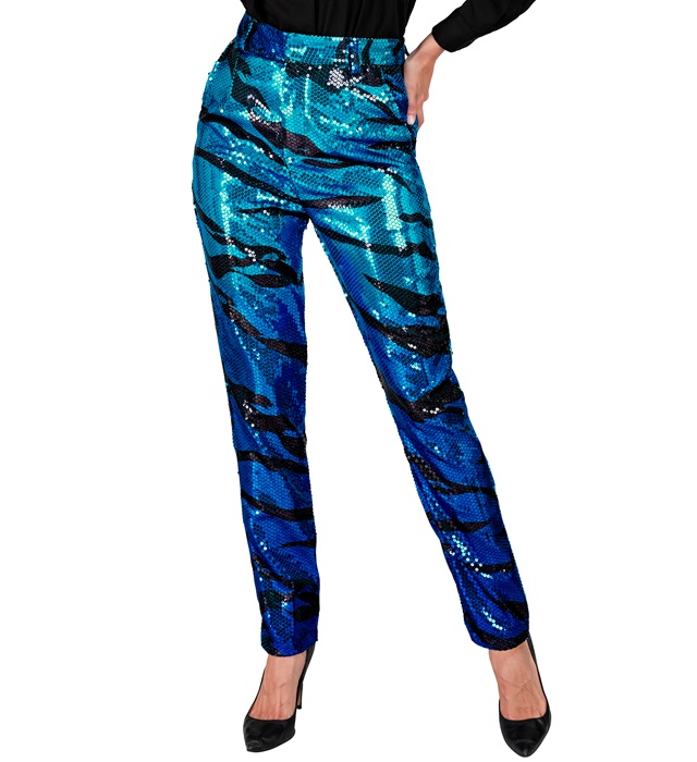 "PANTALON PARTY FASHION" (pantalon à paillettes vagues bleues)