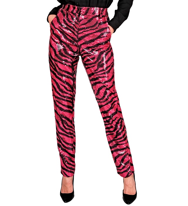 [12851] "PANTALON PARTY FASHION" (pantalon à paillettes animalier rose) (S)