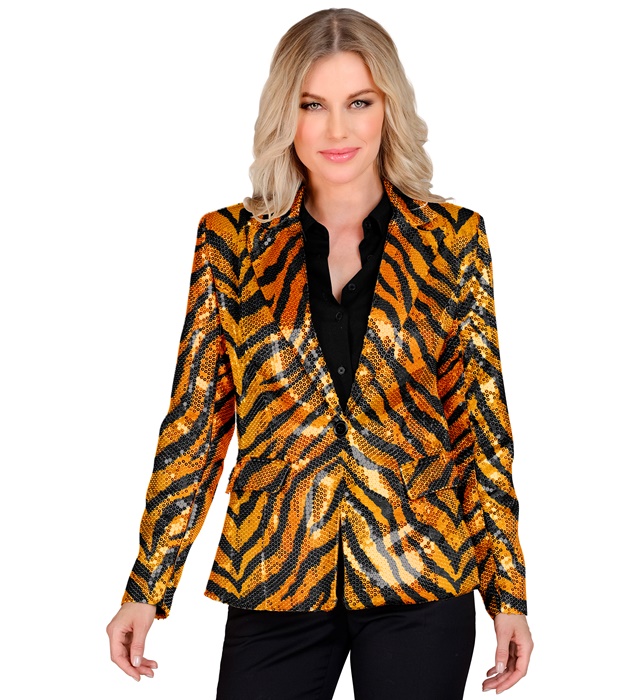 [12961] "VESTE PARTY FASHION" (veste à paillettes animalier tigre) (S)