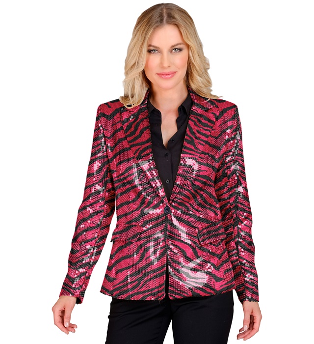 [13041] "VESTE PARTY FASHION" (veste à paillettes animalier rose) (S)