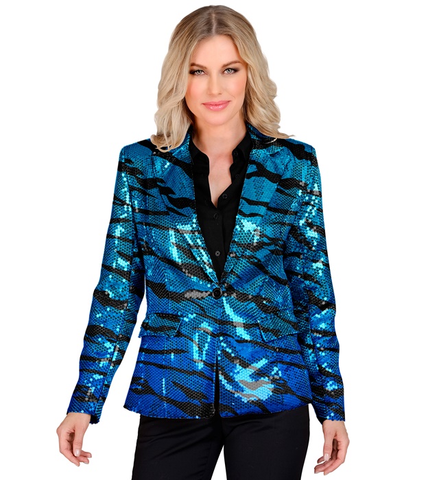 "VESTE PARTY FASHION" (veste à paillettes vagues bleues)