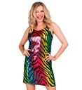 "ROBE PARTY FASHION" (robe à paillettes animalier tigre arc-en-ciel)