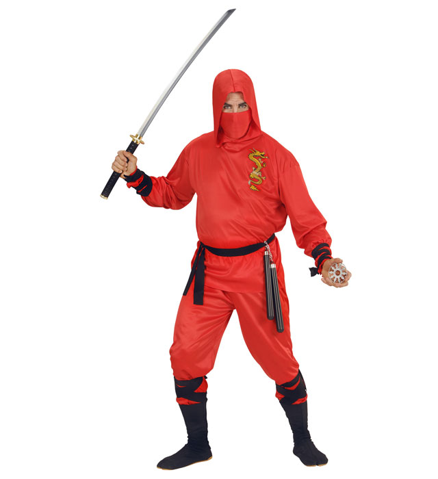 [01331] "DRAGON NINJA ROUGE" (veste à capuche, pantalon, ceinture, masque, liens pour les bras et les jambes) (S)