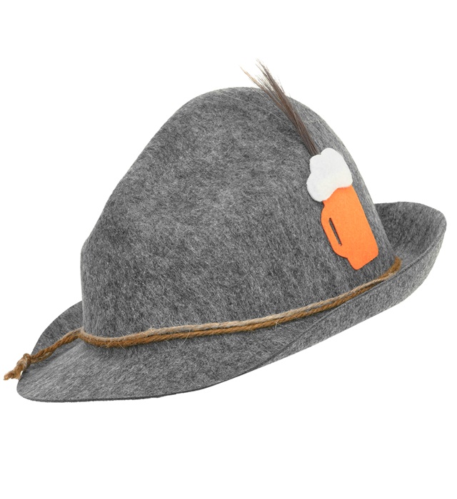 [1409M] "CHAPEAU BAVAROIS AVEC PICHET DE BIERE ET PLUMES" luxe - en feutre