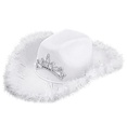 Feutre "CHAPEAU DE COWGIRL BLANCHE" avec tiare et bordure en plumes avec guirlandes argent