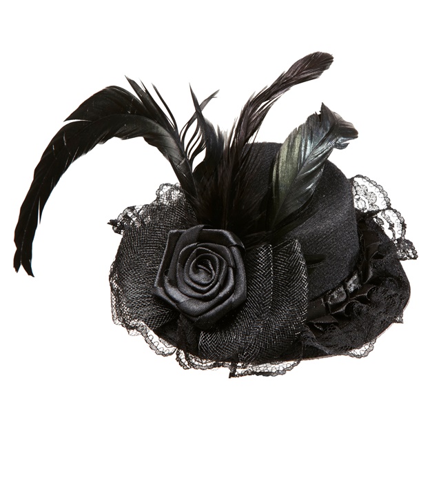 "PETIT CHAPEAU AVEC FLEUR, TULLE ET PLUME" noir