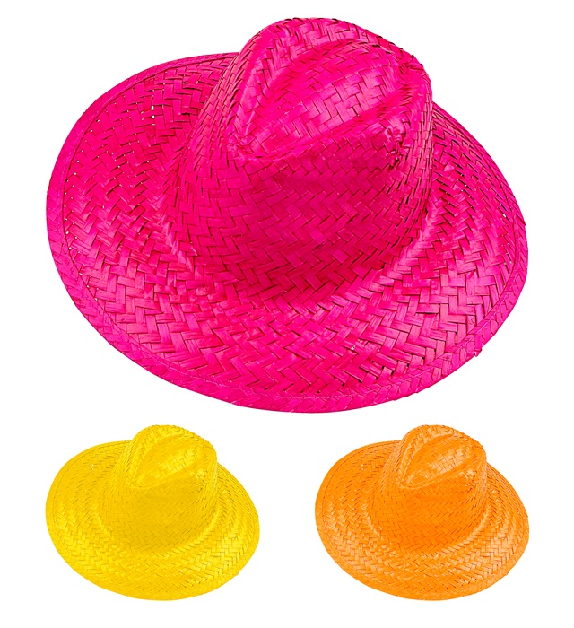 "CHAPEAU COWBOY EN PAILLE" ass. rose, jaune, orange