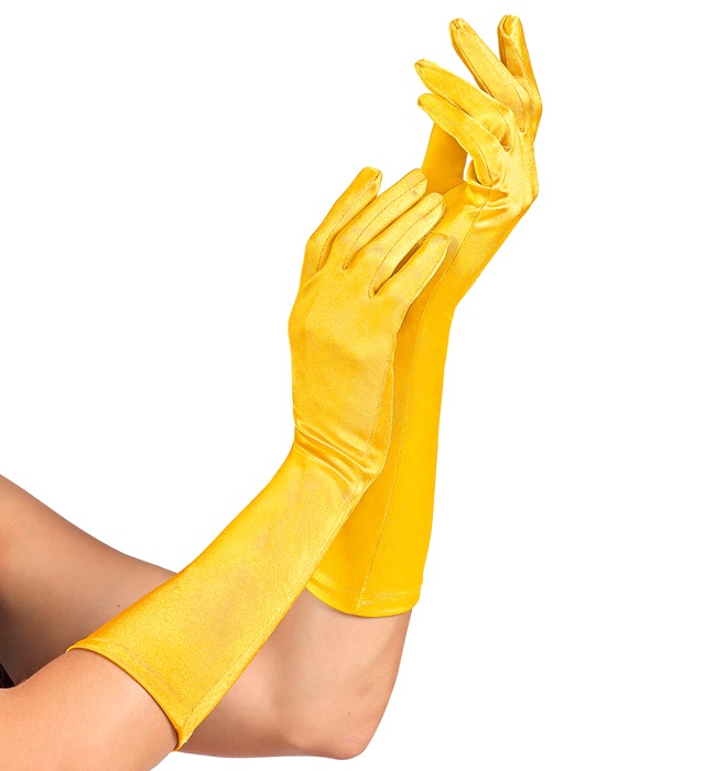 "GANTS SATIN ÉLASTHANNE JAUNES" 40 cm