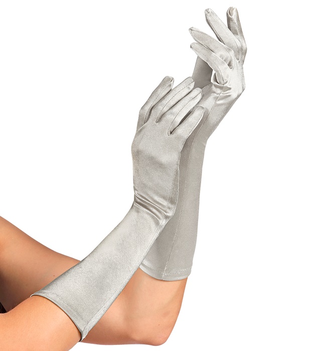 [14419] "GANTS SATIN ÉLASTHANNE ARGENTS" 40 cm