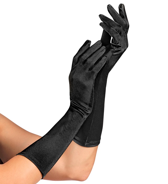 [14421] "GANTS SATIN ÉLASTHANNE NOIRS" 40 cm