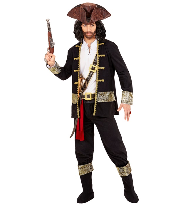 "CAPITAIN PIRATE" (casque avec chemise, pantalon, ceinture, porte-epée avec boucle, bandeau, chapeau, sur-bottes)