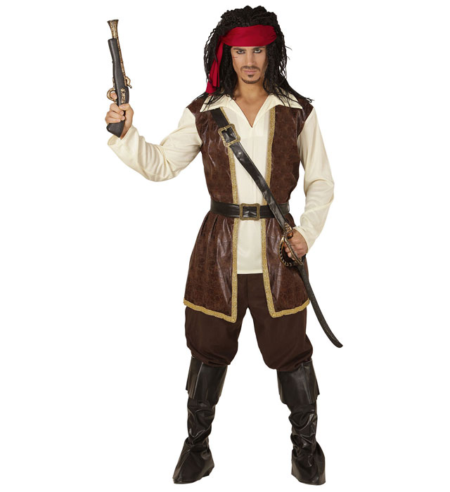 "PIRATE" (casque avec chemise, pantalon, ceinture, porte-epée avec boucle, bandeau, sur-bottes)
