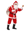"PERE-NOEL DELUXE" en flanelle (casaque, pantalon, ceinture, capuche,surbottes, perruque, barbe avec moustache et sourcils)