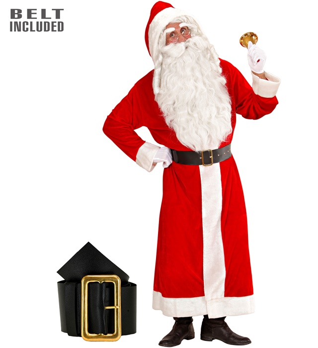 "PERE-NOEL SUPER DELUXE" en velours (manteau avec capuche avec peluche, ceinture avec boucle)