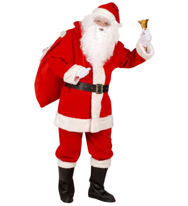 "PERE-NOEL PROFESSIONNEL" (veste, pantalon, ceinture, surbottes et chapeau avec peluche) en boîte avec vitrine